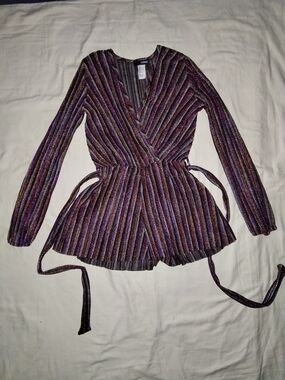 Shimmery Purple Striped Wrap Romper